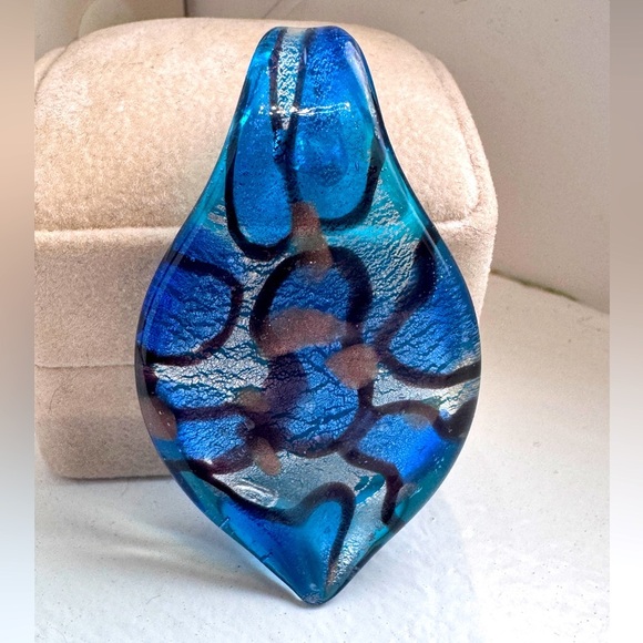 💙 Stunning Vintage Murano Italian Glass Leaf Necklace Pendant 💙 - Picture 10 of 14
